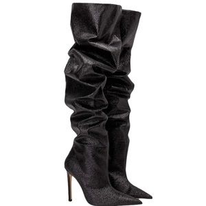 NEW Good American Thigh High Glitter Boots Black Lux Sexy NYE Night Out Mob Wife